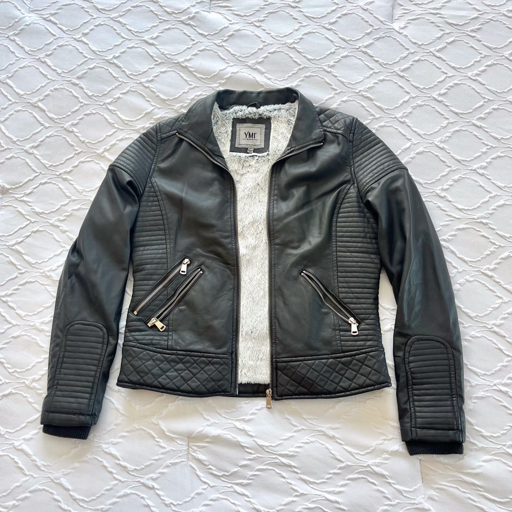 Women's YMI Dark Grey Leather Jacket Size Small